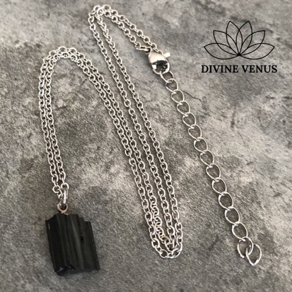 Black Tourmaline Stainless Steel Chain Necklace - Picture 3 of 8